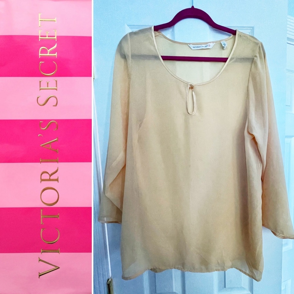 Vintage Y2K Victoria’s Secret Peach Long Sleeved Sheer Keyhole Blouse Size S